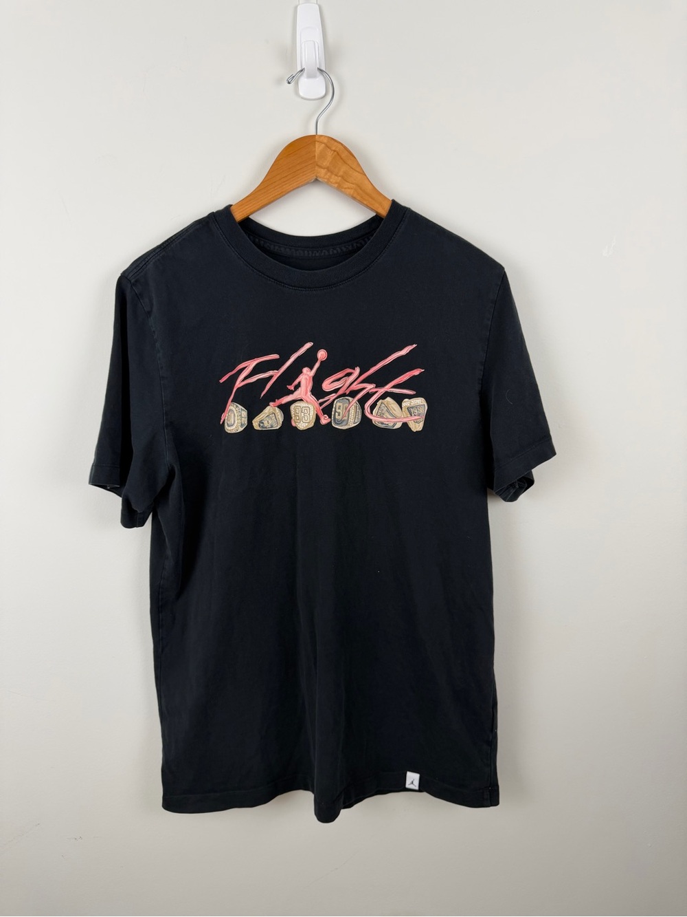 Jordan Black Short-Sleeve Tee with Pink 'Flight' Script